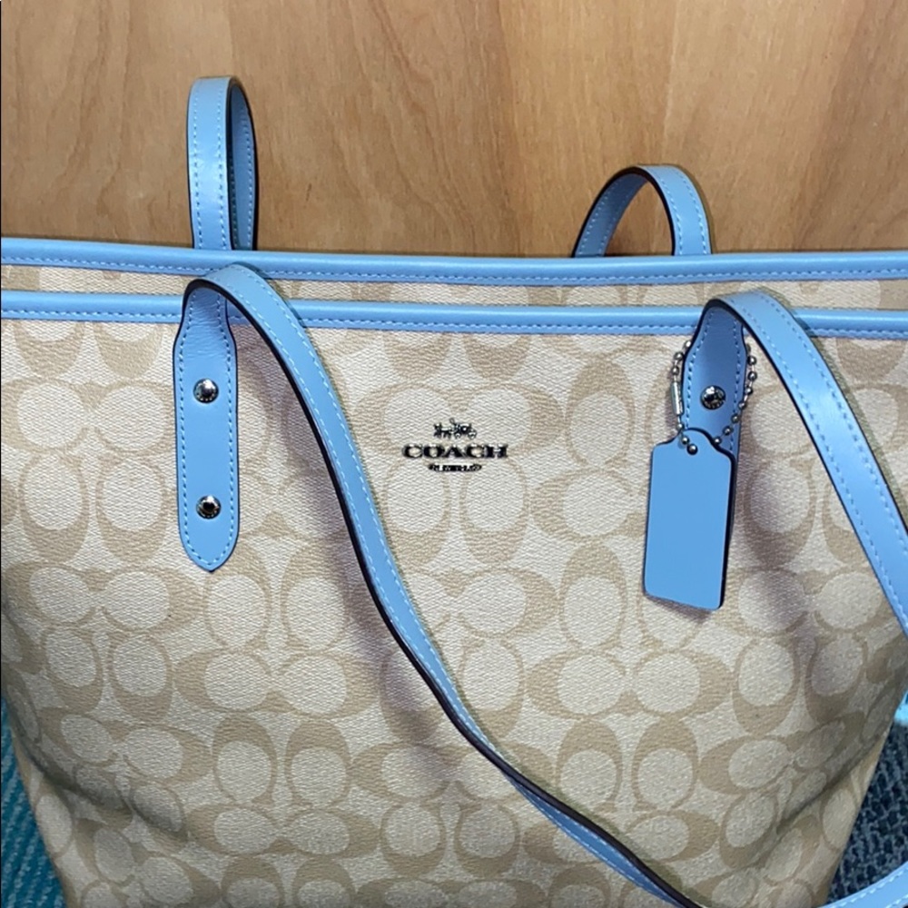 Blue and Brown Coach Tote
